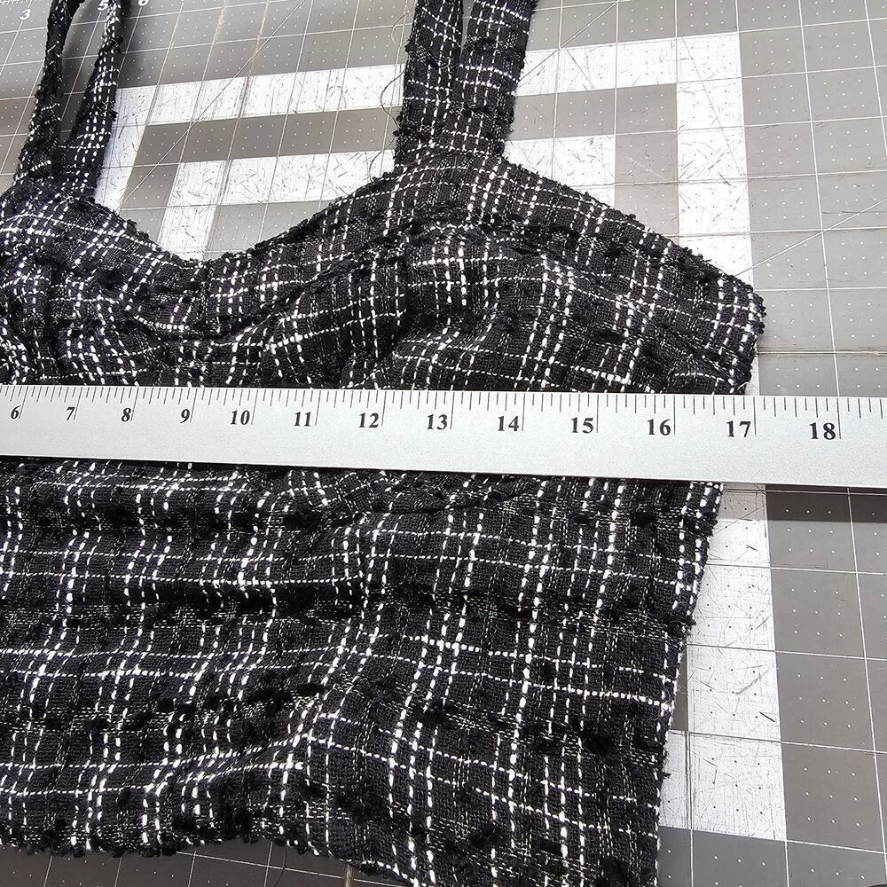 Japna Tweed Crop Top Cami Womens Large Black Plaid Bralette Twee Festival Boho - Picture 7 of 8